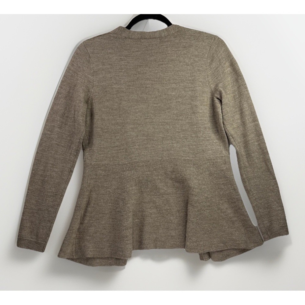 Nanette‎ Lepore Cardigan Women M Taupe Merino Wool Peplum Open Front - Picture 4 of 10
